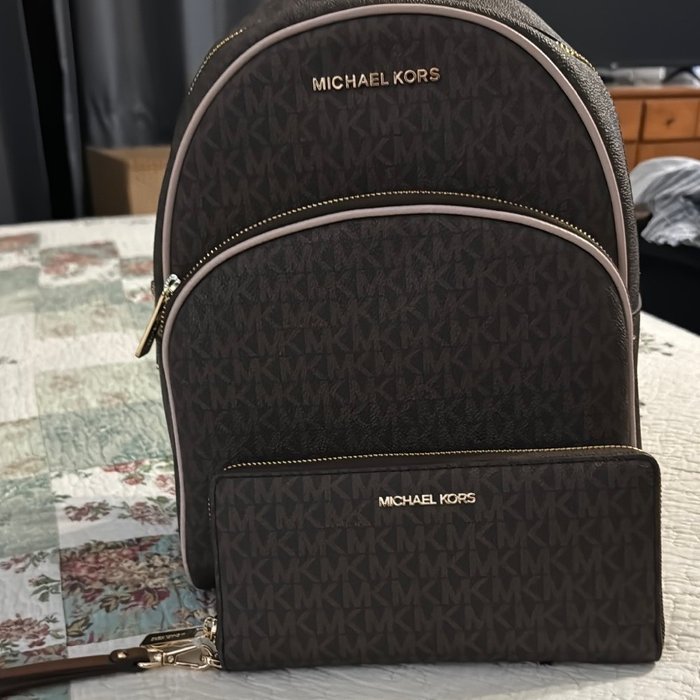 Michael Kors Brown Backpack and Wallet Set